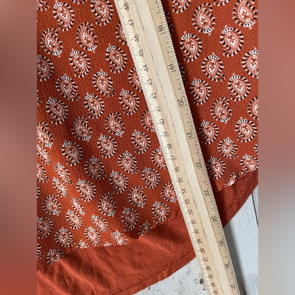 Janet Chung Orange Abstract Print Blouse Gold Buttons Women's SZ Large - Picture 8 of 8